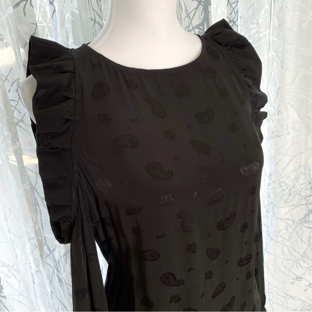 MAJE LOYD BLACK PAISLEY PRINT RUFFLE COLD SHOULDER LONG SLEEVE BLOUSE top - Picture 5 of 11